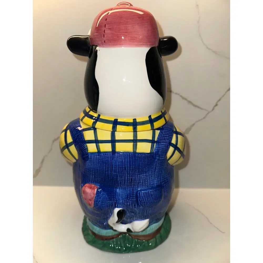 Rare Vintage Hank Holstein Farmer Cow Cookie Jar Yellow Plaid Chicken